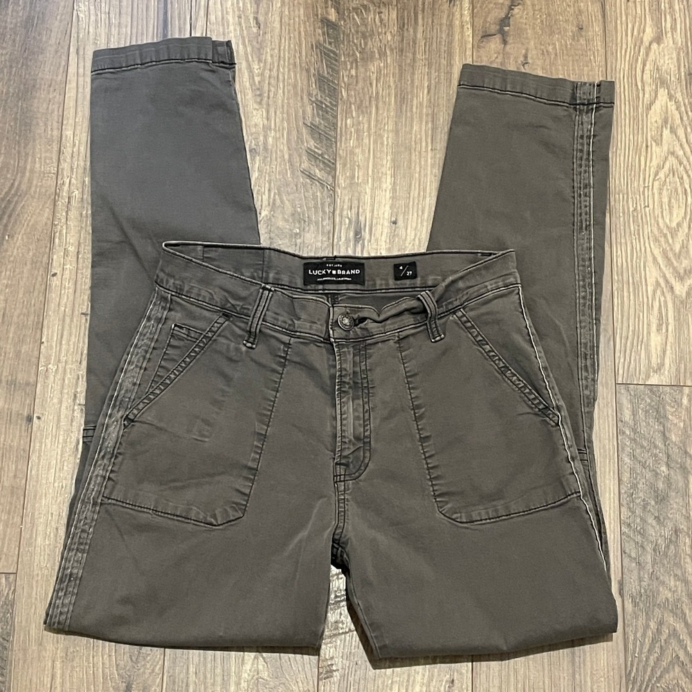Lucky Brand The Cargo Gray Utility Pants Slim Straight Leg Womens Size 4 27 - Picture 2 of 13